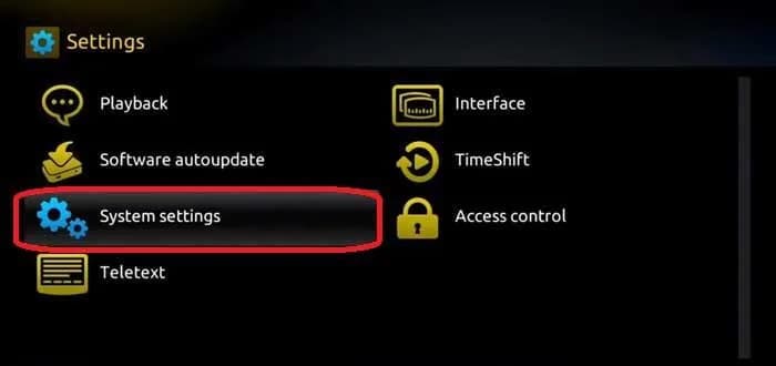 MAG Settings menu with System settings highlighted
