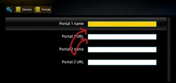 MAG Portals screen with the portal name and URL fields