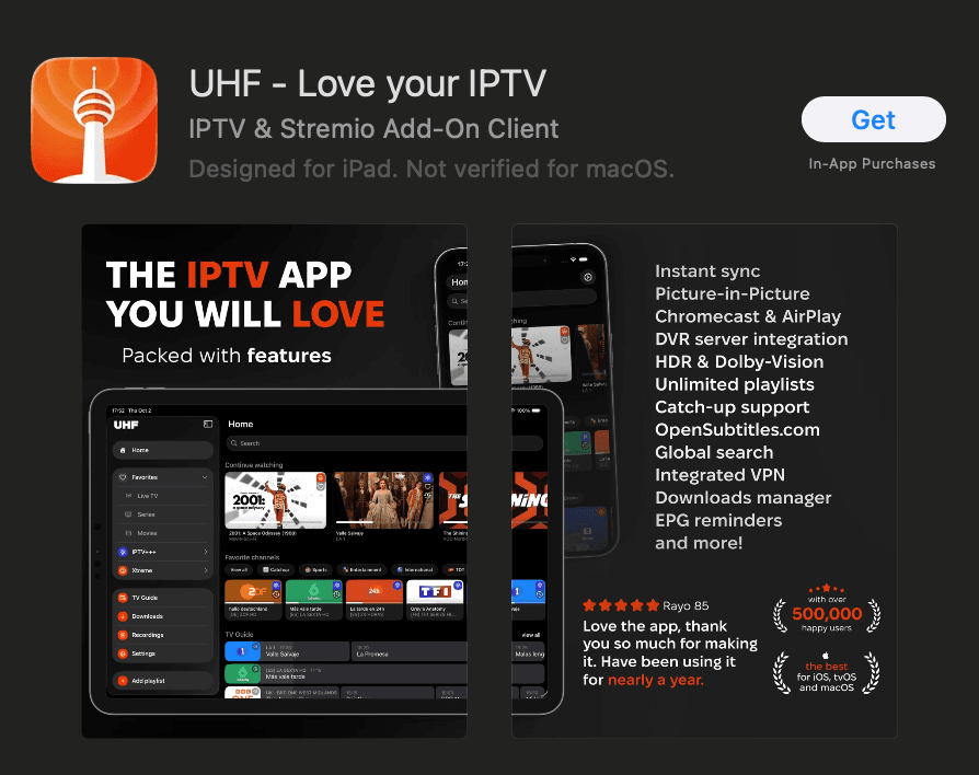 UHF app listing in the App Store